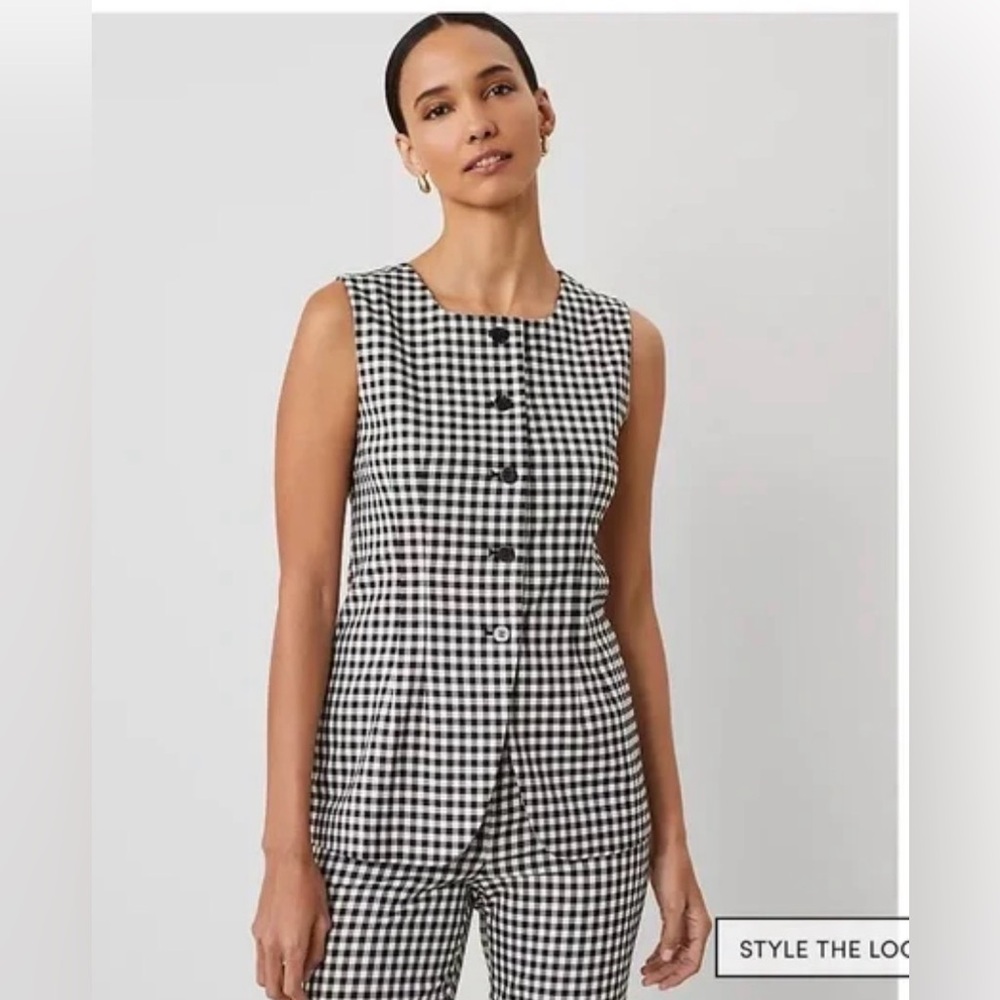 Ann Taylor Black and White Checkered Gingham Vest
